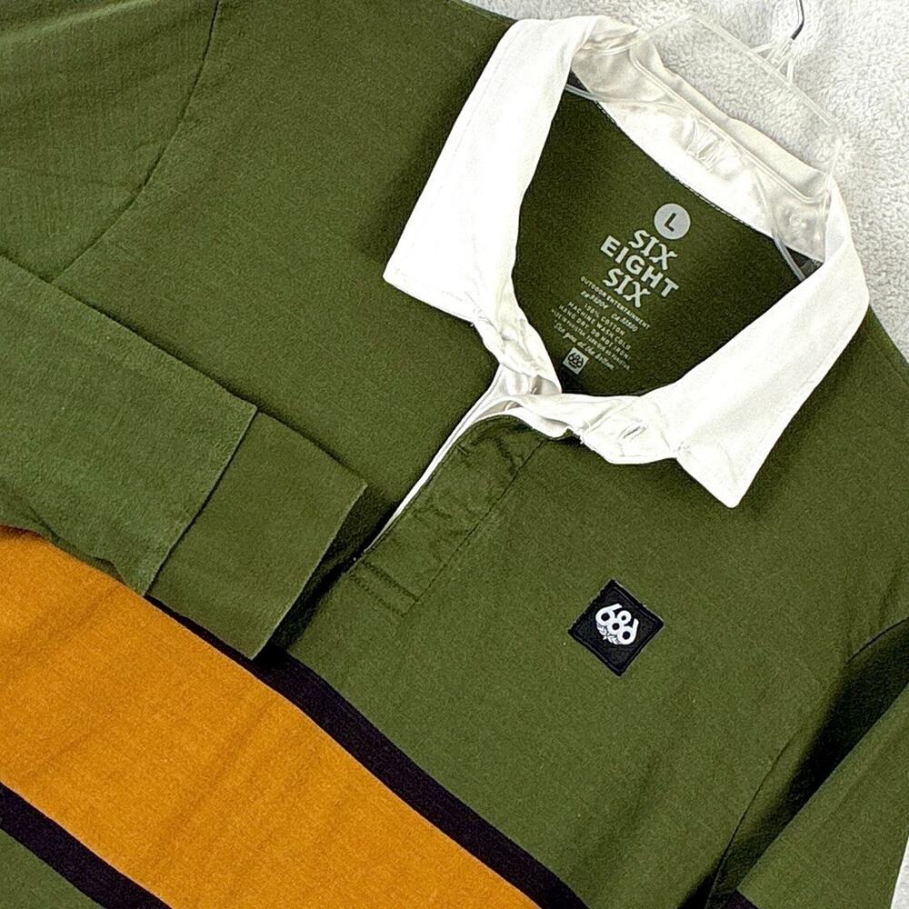 686 Rugby Shirt Mens L Green Striped Colorblock Preppy Outdoors Collegiate Skate